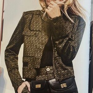 Cabi Director Jacket #4494 Black Brown gold print -small